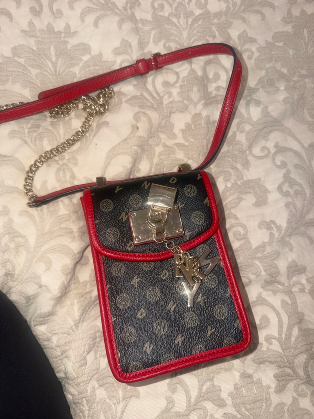 DKNY Red Pebbled Leather Crossbody Bag